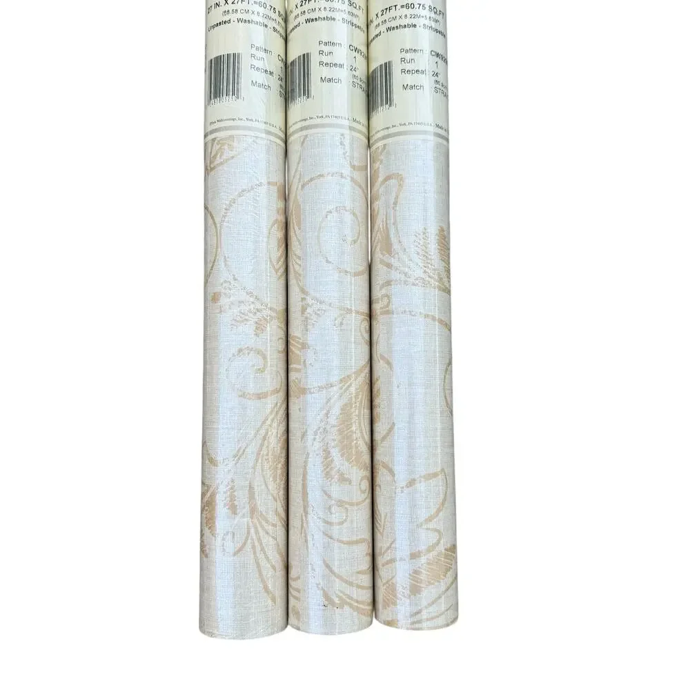 York Wallcoverings Wallpaper Damask Style Beige Gold Discontinued 1 Roll NEW